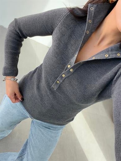 Antrasit Çıtçıtlı Boğazlı Kazak