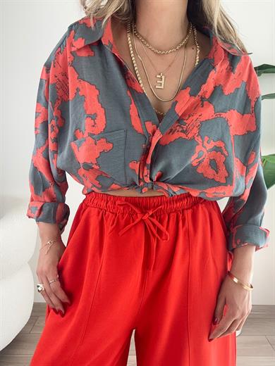 Antrasit Desenli Düşük Omuzlu Gömlek