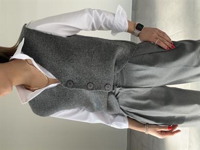 Antrasit Düğmeli Triko Yelek