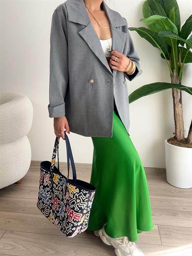 Antrasit Gold Düğme Detayllı Blazer Ceket