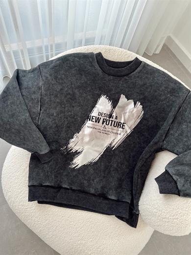 Antrasit Gri Varak Baskı Sweat