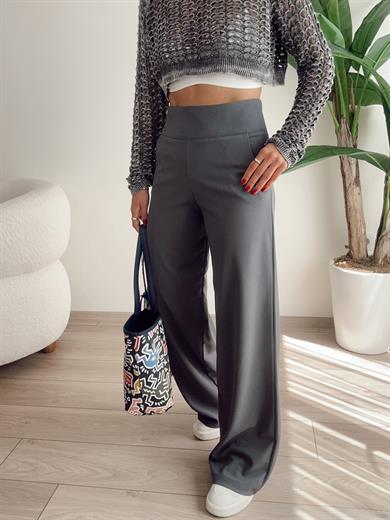 Antrasit Kalın Kemerli Yandan Fermuarlı Palazzo