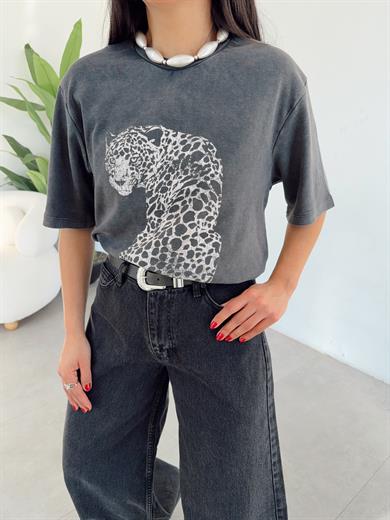 Antrasit Kaplan Basklı Tshirt
