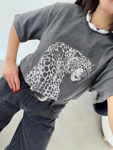 Antrasit Kaplan Basklı Tshirt