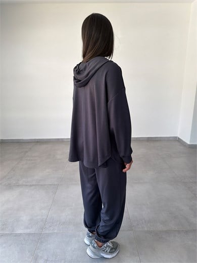 Relax Antrasit Kapüşonlu Fermuarlı Rahat Kesim Sweatshirt