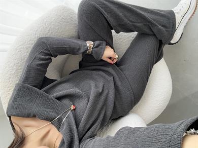 Antrasit Kırinkıl Madonna Yaka Kemersiz Pantolon Takım