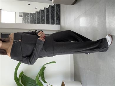 Antrasit Kırinkıl Madonna Yaka Kemersiz Pantolon Takım