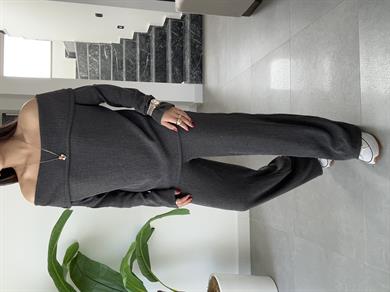 Antrasit Kırinkıl Madonna Yaka Kemersiz Pantolon Takım