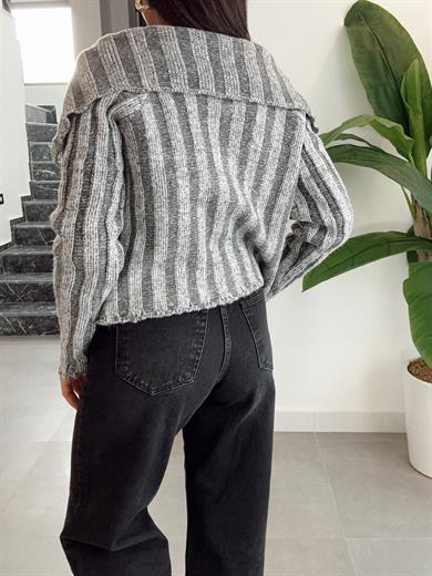 Antrasit-Krem Kalın Fitilli Fermuarlı Hırka