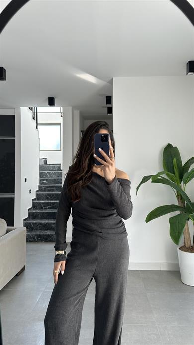 Antrasit Krınkil Kumaş Yandan Büzgülü Takım