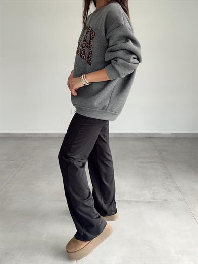 Antrasit Leopar Detaylı Sweat