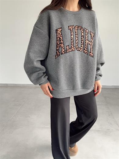 Antrasit Leopar Detaylı Sweat