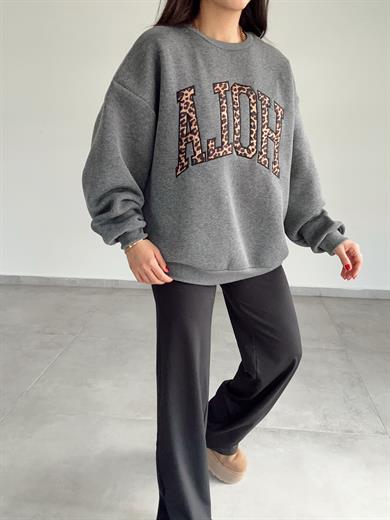 Antrasit Leopar Detaylı Sweat