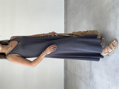 Antrasit Modal Büzgü Lastik Askılı Elbise