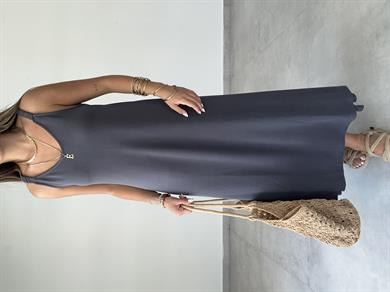 Antrasit Modal Büzgü Lastik Askılı Elbise