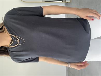 Antrasit Modal Kumaş Bisiklet Yaka Tişört