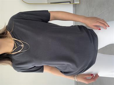 Antrasit Modal Kumaş Bisiklet Yaka Tişört