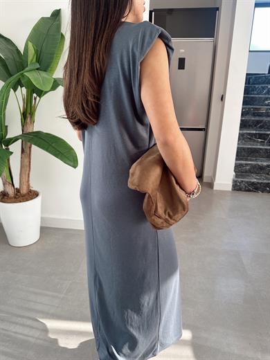 Antrasit Modal Kumaş Bisiklet Yaka Vatkalı Elbise