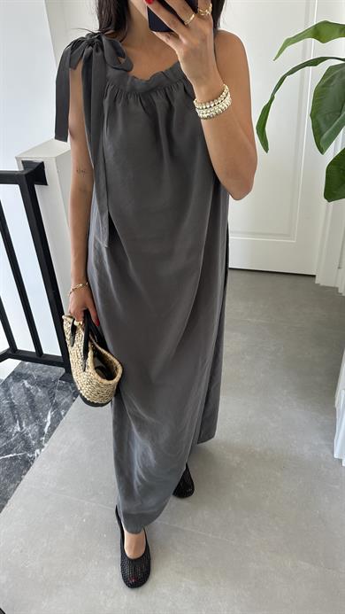 Antrasit Omuzdan Bağlamalı Elbise