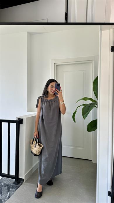 Antrasit Omuzdan Bağlamalı Elbise