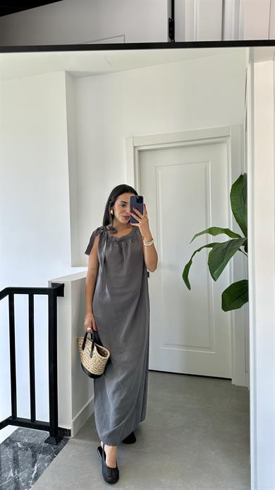 Antrasit Omuzdan Bağlamalı Elbise