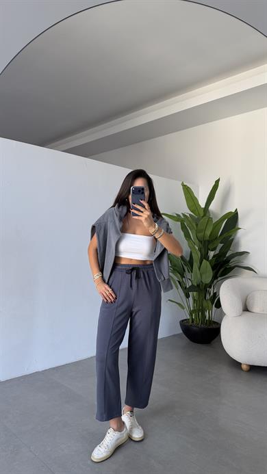 Antrasit Önü Çimalı Modal Eşofman Altı