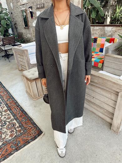 Antrasit Oversize Kruvaze Kaban