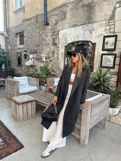 Antrasit Oversize Kruvaze Kaban