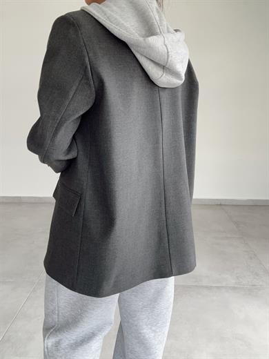 Antrasit Poliviskon Kapşonlu Blazer Ceket