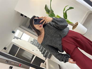 Antrasit Simli Triko Kazak