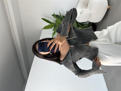 Antrasit Soluk Efektli Kol Yırtmaç Detaylı Fermuarlı Bluz