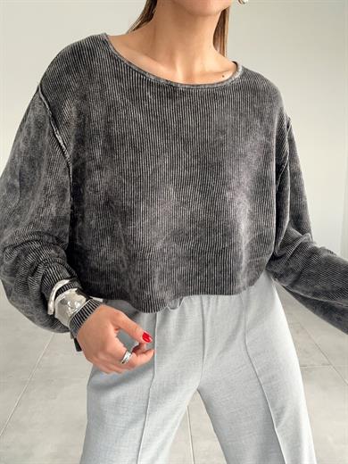 Antrasit Soluk Efektli Triko Kazak