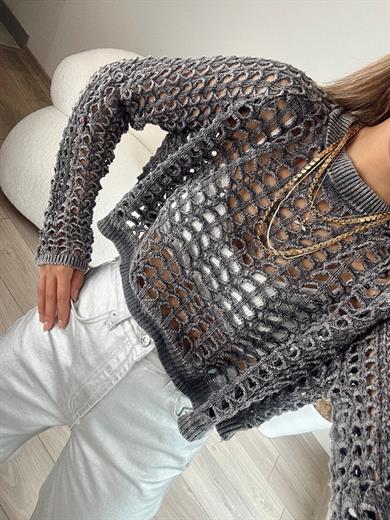 Antrasit Soluk Efektli Triko Kazak