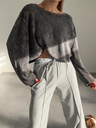 Antrasit Soluk Efektli Triko Kazak