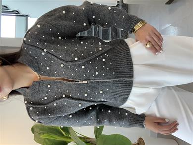 Antrasit Suni İncili Triko Bomber Ceket