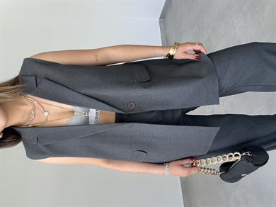 Antrasit Uzun Yelekli Takım