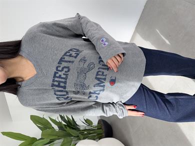 Antrasit V Yaka Uzun Kollu Baskılı Bluz