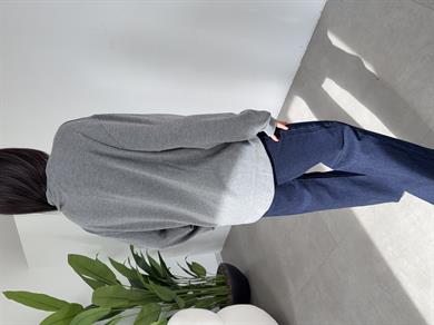 Antrasit V Yaka Uzun Kollu Baskılı Bluz