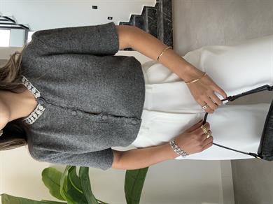 Antrasit Yakası Taş Detaylı Triko Hırka