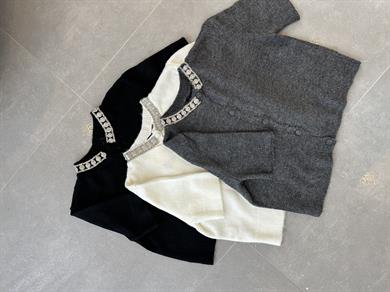 Antrasit Yakası Taş Detaylı Triko Hırka