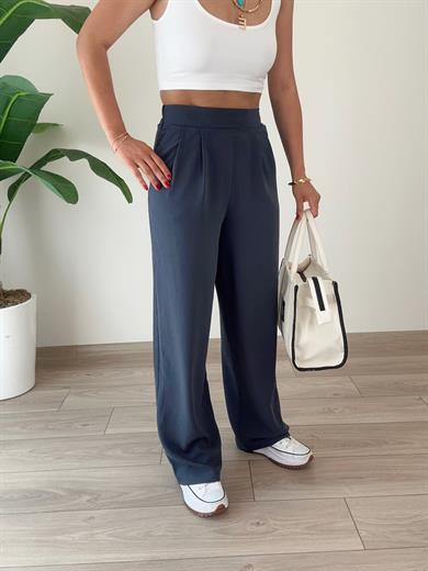 Antrasit Yandan Fermuarlı Pileli Palazzo