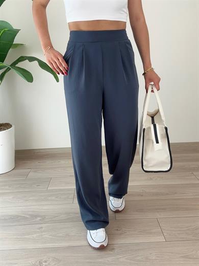 Antrasit Yandan Fermuarlı Pileli Palazzo