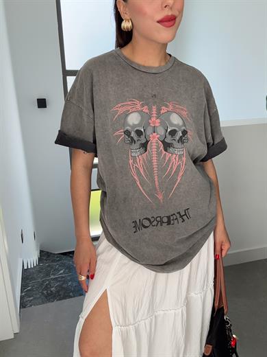 Antrasit Yıkamalı Key Almedina Tshirt