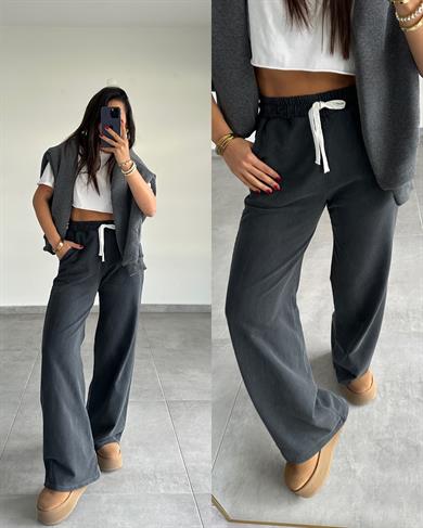 Antrasit Yıkamalı Kumaş Bol Paça Eşofman