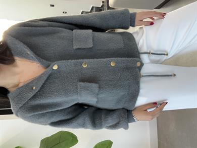 Antrasit Yumoş Belden Büzgülü Kapşonlu Ceket