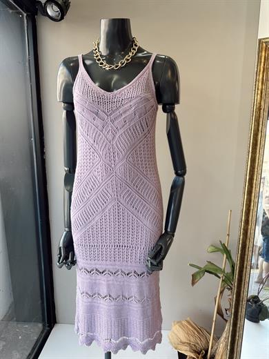 Askılı Ajur Desen Lila Triko Elbise