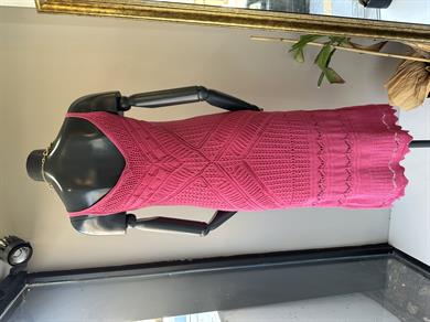 Askılı Ajur Desenli Fuşya Triko Elbise