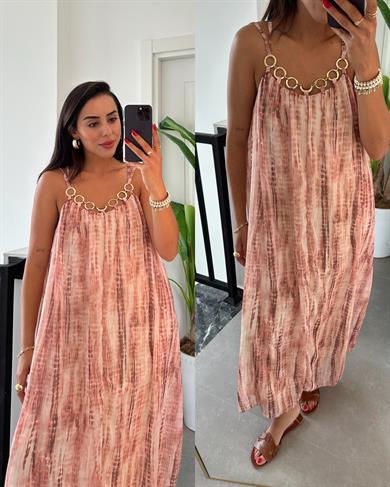 Askılı Gold Detaytlı Elbise