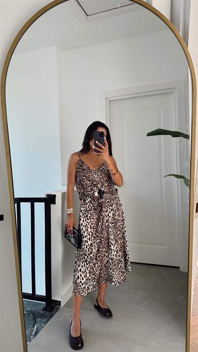 Askılı Leopar Elbise