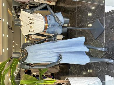 Askılı Midi Boy Kot Elbise